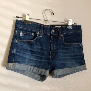 AG - Pixie Dark Wash Cuffed Denim Shorts